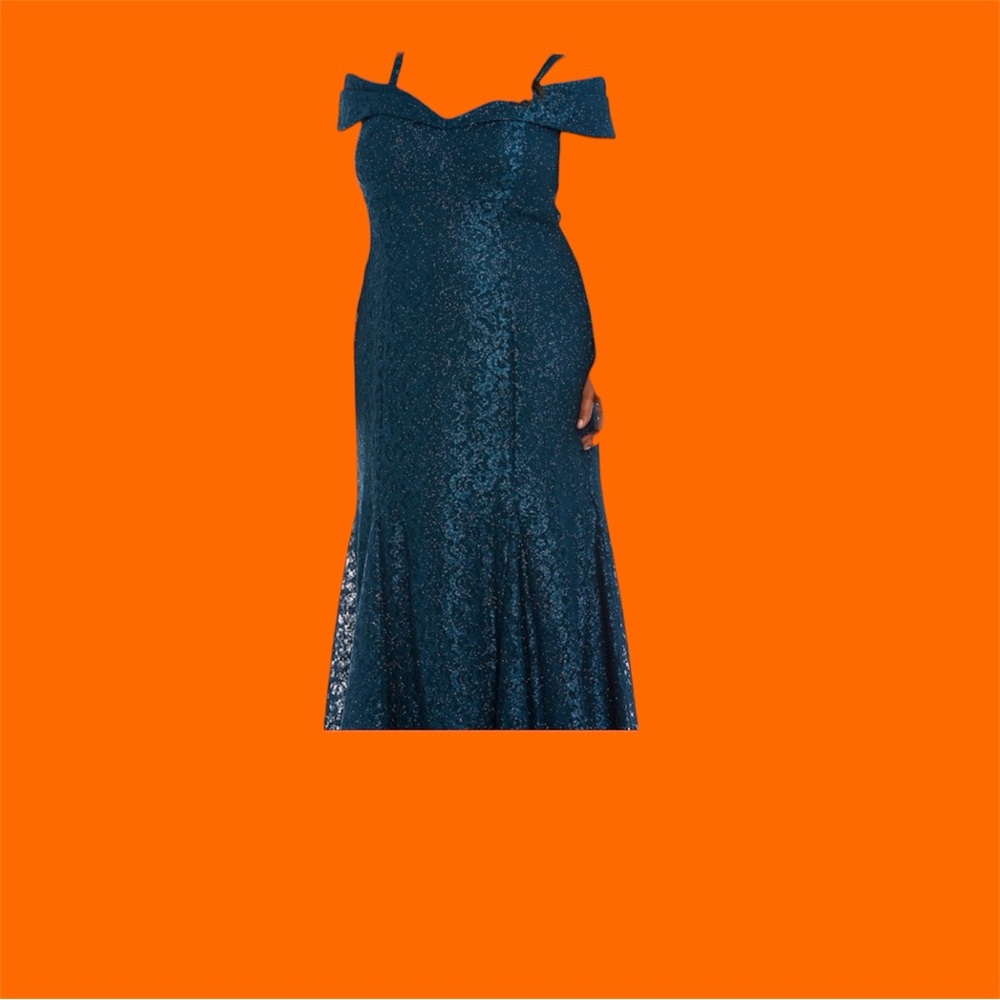 9 Elegant Teal Off-Shoulder Evening Gown~